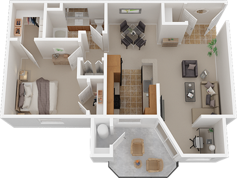 Floor plan for 1 bed, 1 bath, 790 sqft